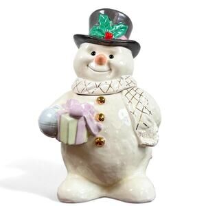 Lenox The Snowman 12" Porcelain Cookie Jar With Lid 24K Trim Family Fun Vtg 2000